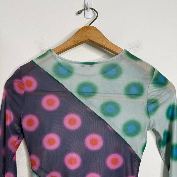 MIAOU Polka Dot PatchworkLong Sleeve Mesh Sheer T-shirt Sz S Y2K Bratz 2000’s - Picture 9 of 14